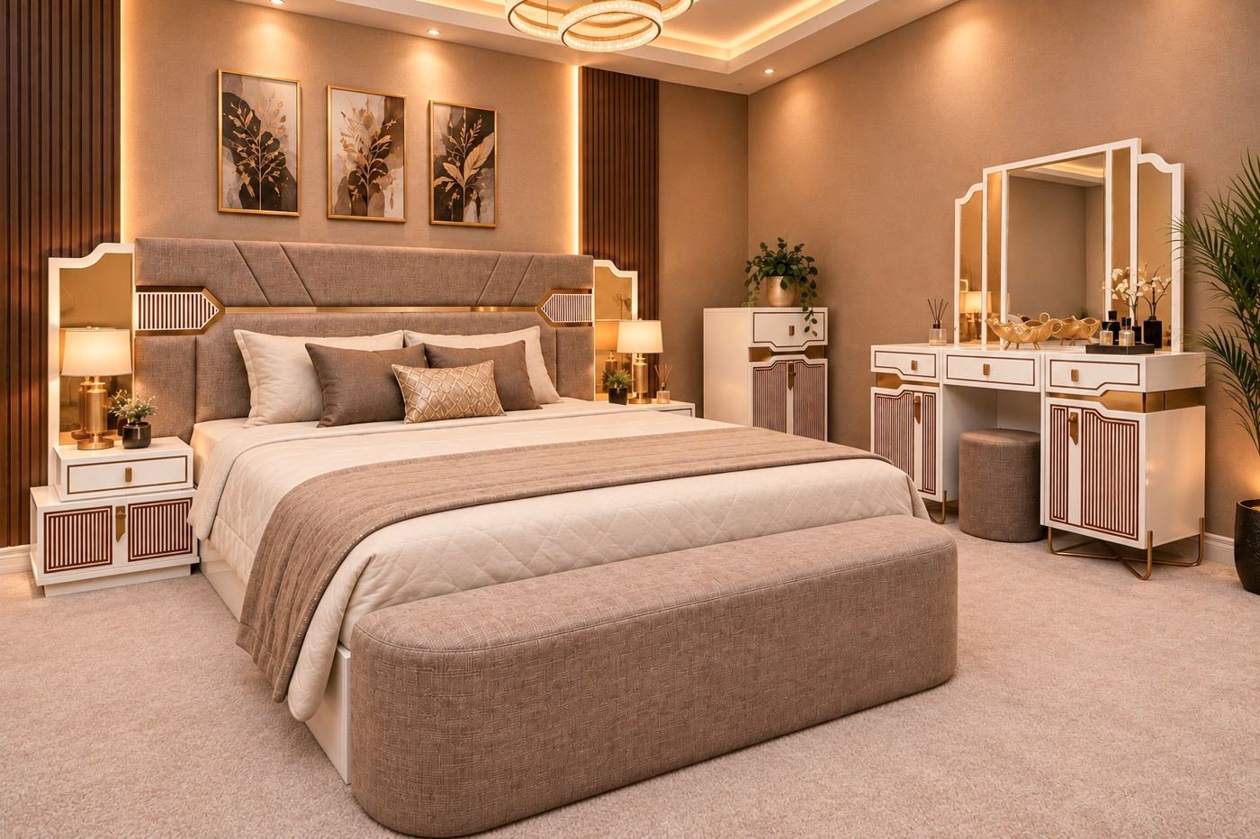 Brown Turkish queen bedroom set with storage bed and nightstands - bedroom set installation in Hamilton